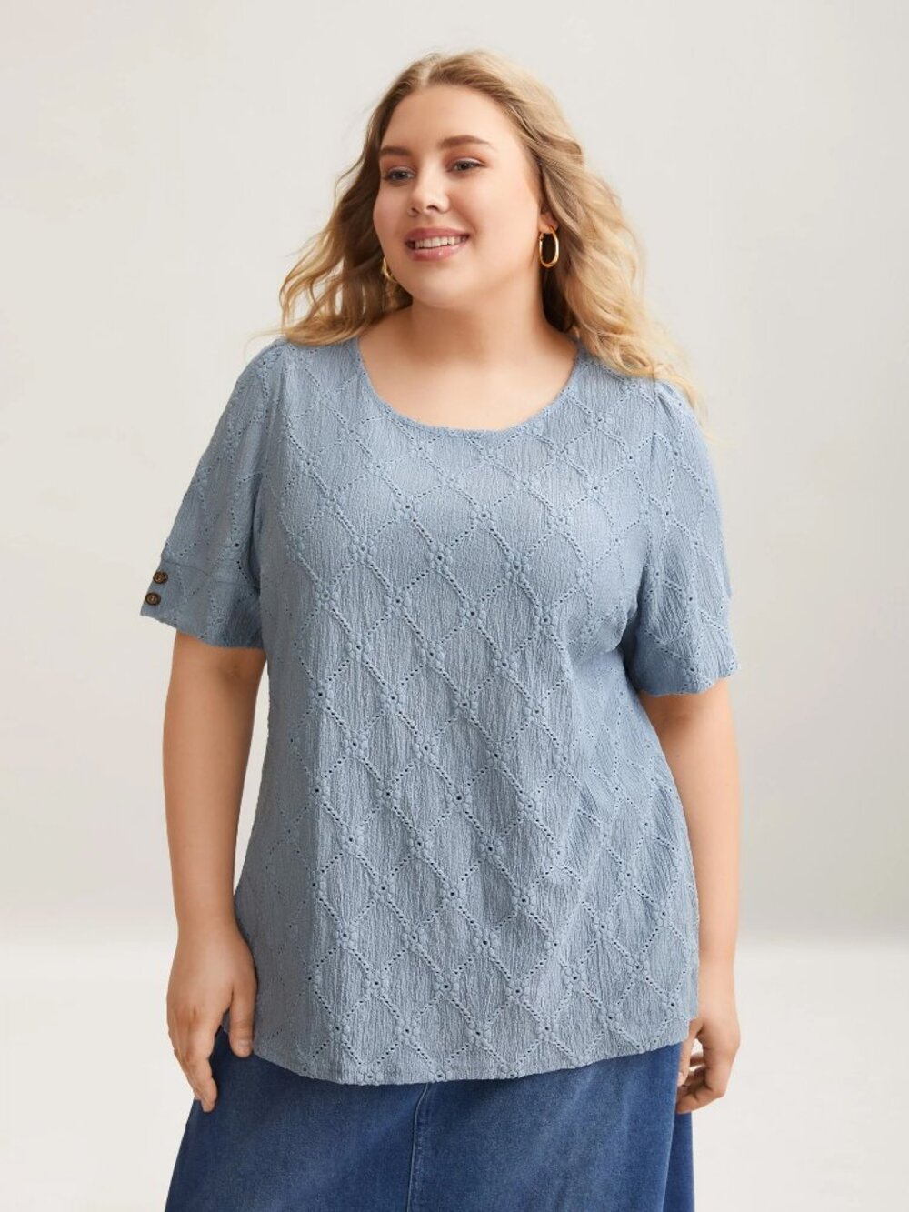 Bloomchic Textured Puffy Sleeve Buttons Shirt